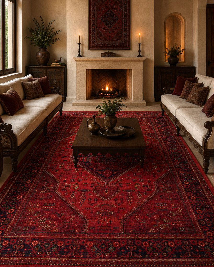 HERMES 6046 Red | Persian Geometric Rug | Lorenzo Carpet