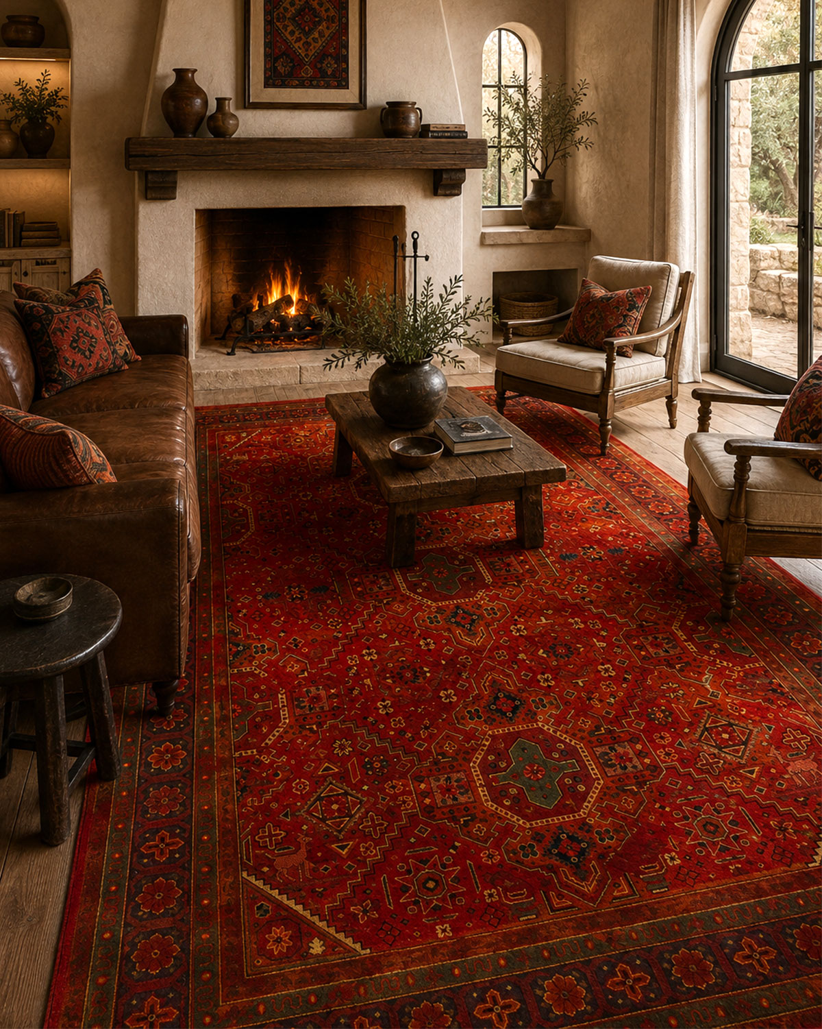 HERMES 6047 Red | Persian Geometric Rug | Lorenzo Carpet