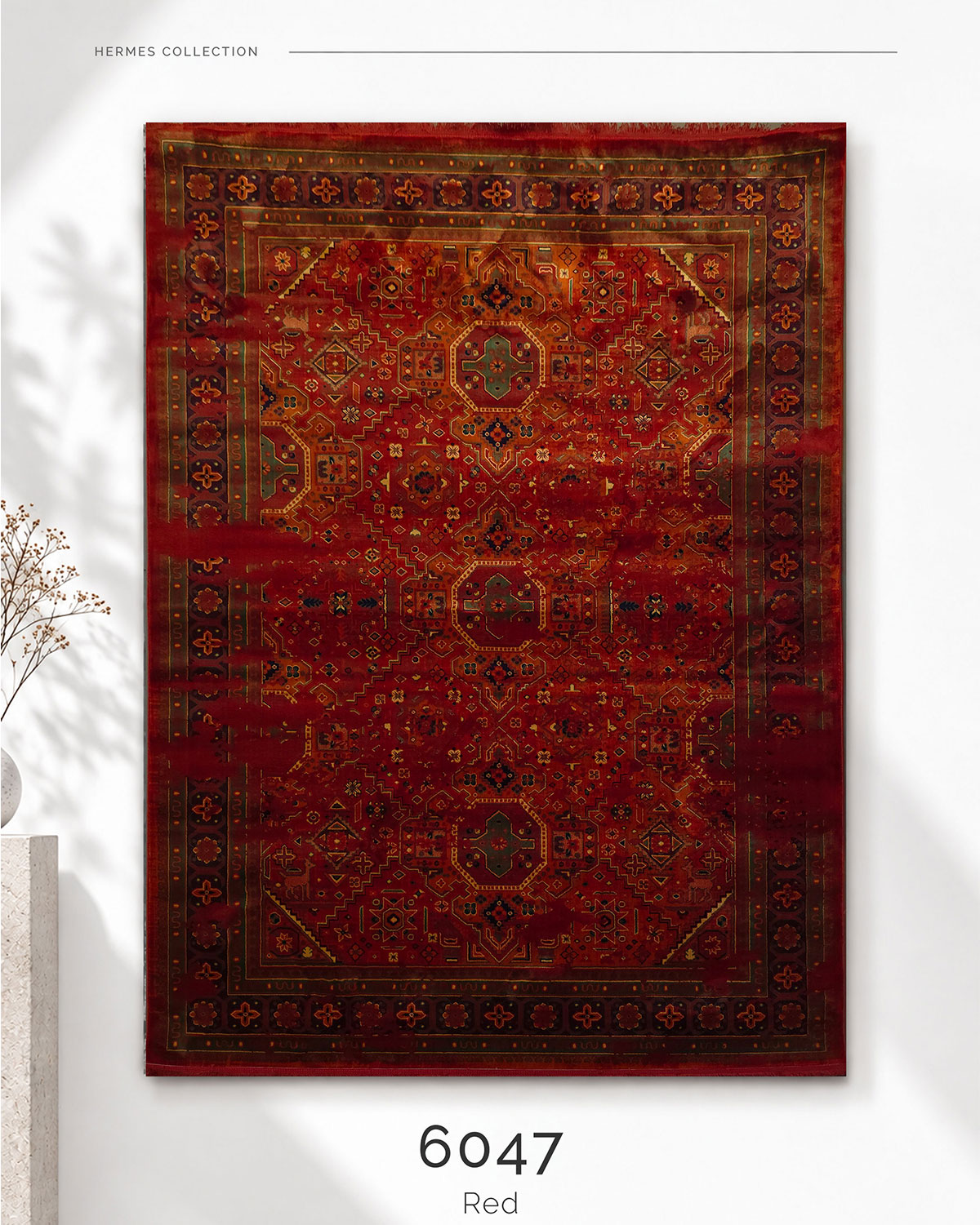 HERMES 6047 Red | Persian Geometric Rug | Lorenzo Carpet