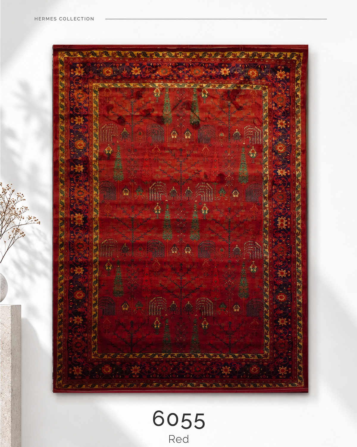 HERMES 6055 Red | Persian Garden Rug | Lorenzo Carpet